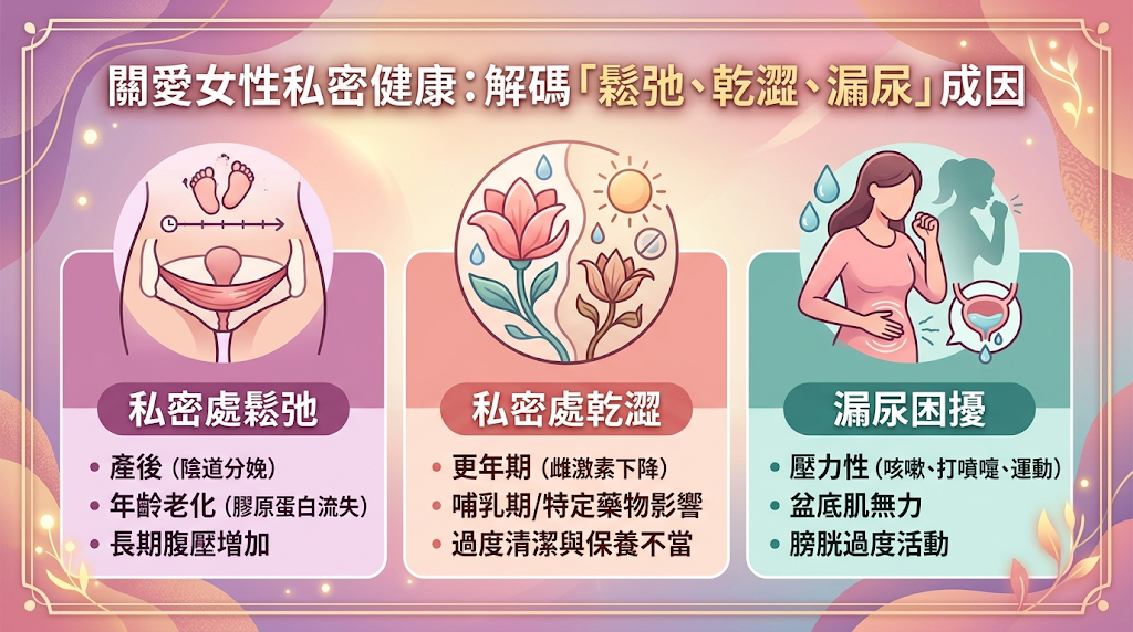 女性為什麼會有私密處鬆弛、乾澀或漏尿困擾？